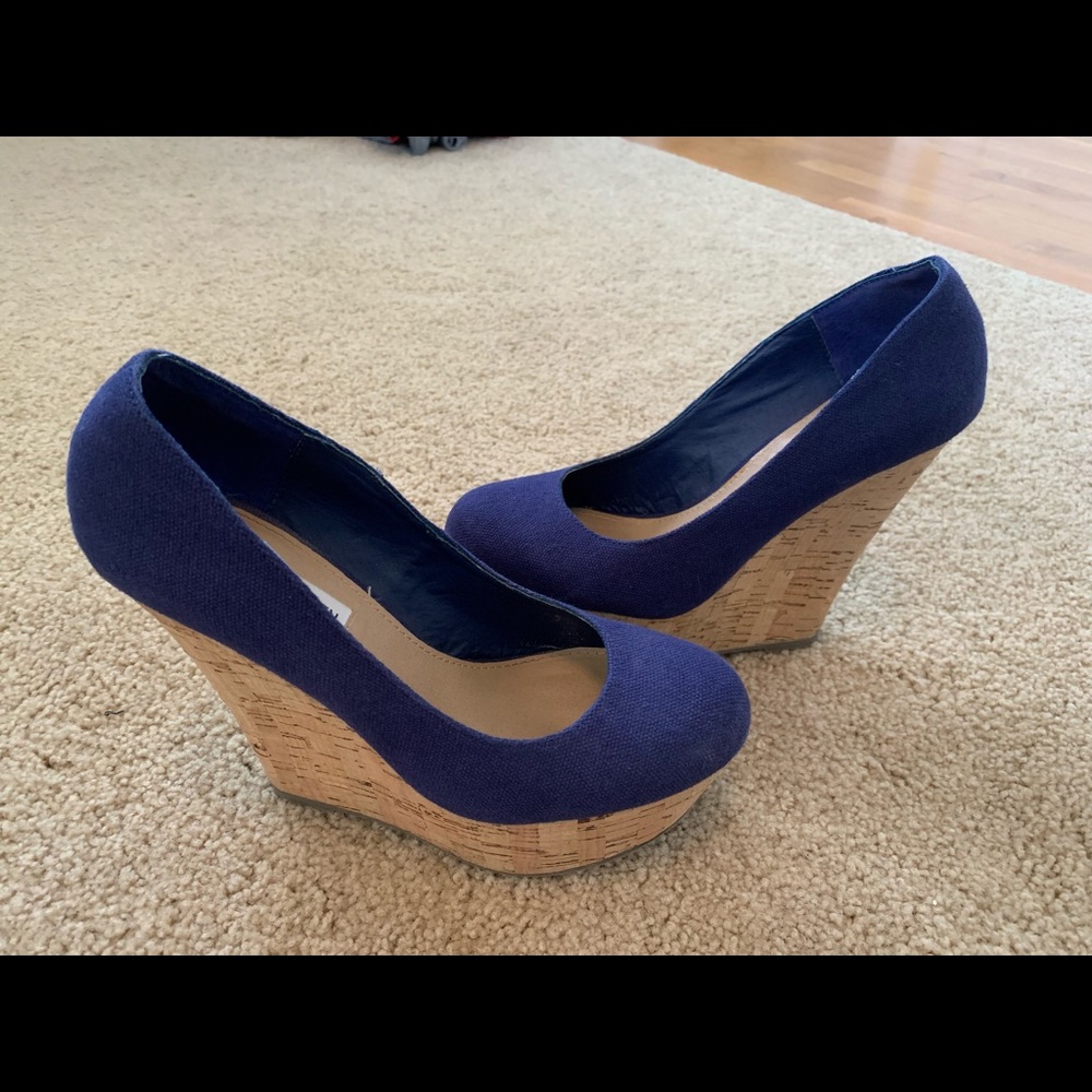 Navy blue canvas wedges